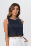 Julia Linen Crop Top Navy