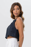 Julia Linen Crop Top Navy