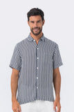 Maui Linen Shirt S/S Navy Vertical Line
