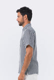 Maui Linen Shirt S/S Navy Vertical Line
