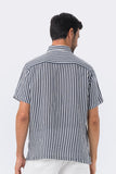 Maui Linen Shirt S/S Navy Vertical Line