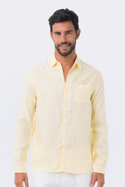 Men Linen Shirt L/S Yellow