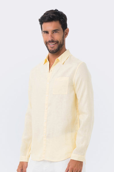 Men Linen Shirt L/S Yellow