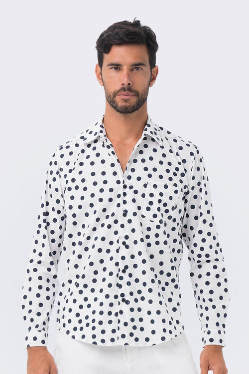 Classic Shirt Long Sleeve Navy Polka Dot