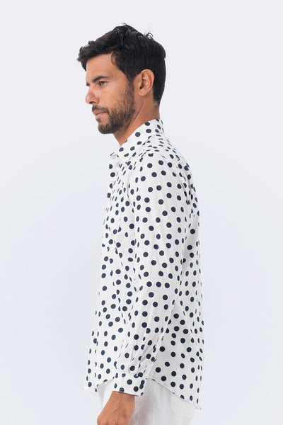 Classic Shirt Long Sleeve Navy Polka Dot