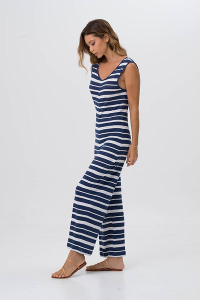 Sayulita Linen Jumpsuit Navy Striped