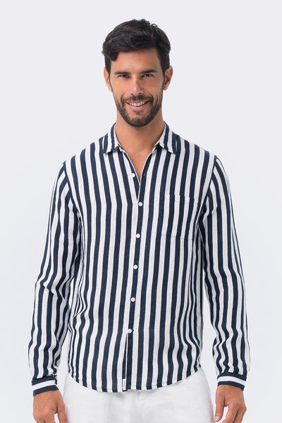 Syros Linen Slim Fit L/S Shirt Navy