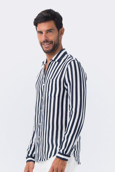 Syros Linen Slim Fit L/S Shirt Navy