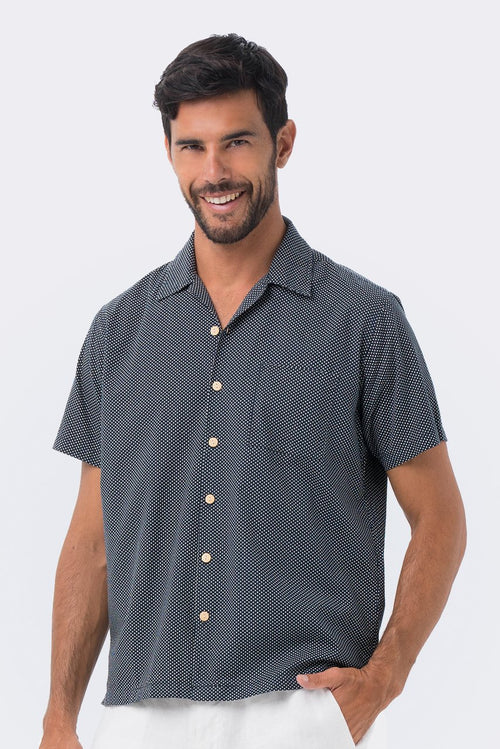 Bali Tropical Shirt S/S Navy Polka Dot - By The Sea Bali