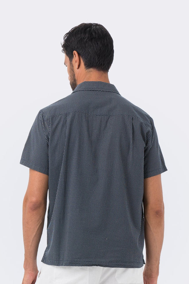 Bali Tropical Shirt S/S Navy Polka Dot - By The Sea Bali