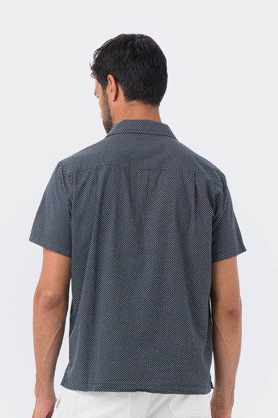 Bali Tropical Shirt S/S Navy Polka Dot - By The Sea Bali