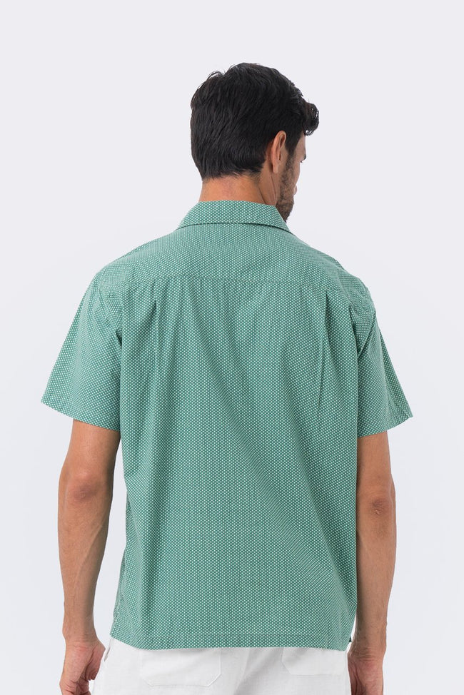 Bali Tropical Shirt S/S Green Polka Dot - By The Sea Bali