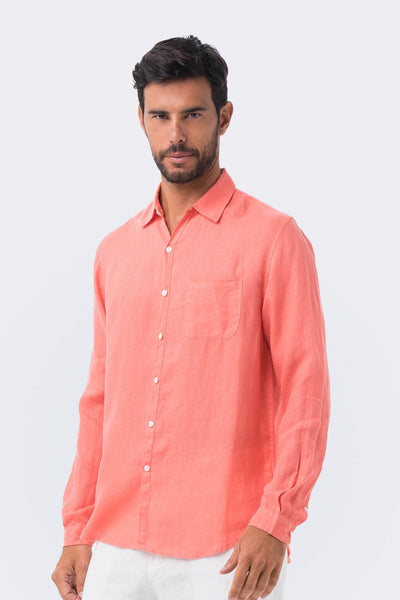 Syros Linen Slim Fit L/S Shirt Coral