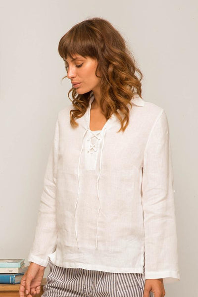 Plaka Lace Linen Shirt White