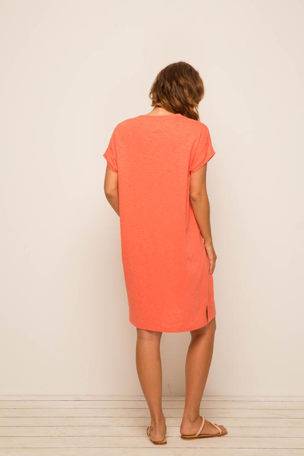 Jersey v-neck short dress Coral