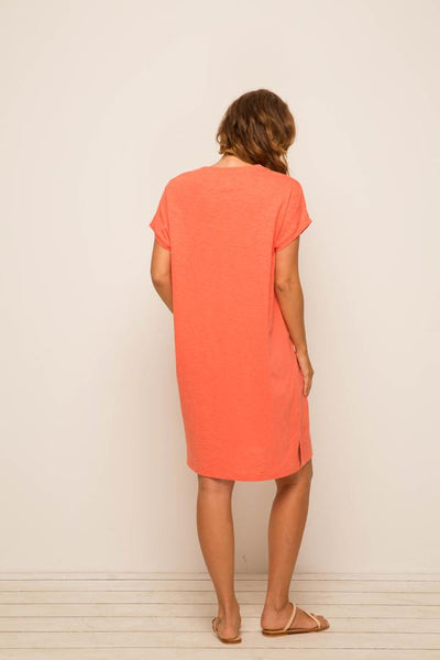 Jersey v-neck short dress Coral