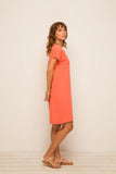 Jersey v-neck short dress Coral
