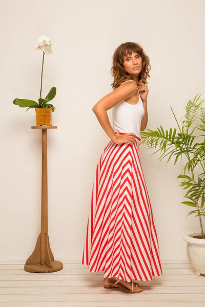 Maxi Stripe Skirt Red