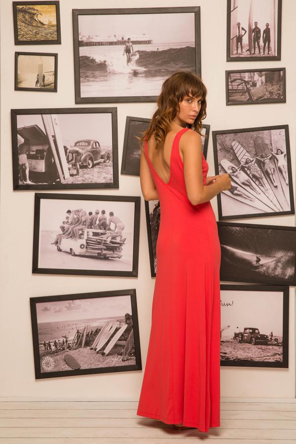 Roxas Low back maxi dress Coral