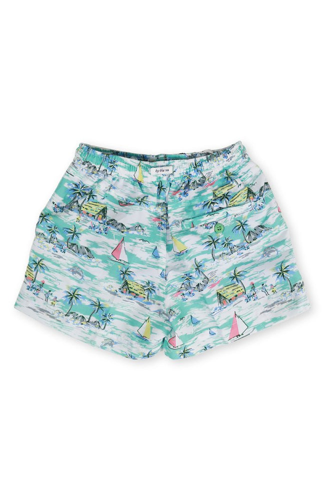 Kids Swimtrunk Green Sailboat