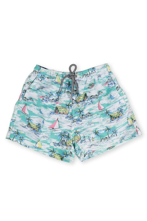 Kids Swimtrunk Green Sailboat