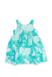 Kids Linen Lace Back Dress Torquoise