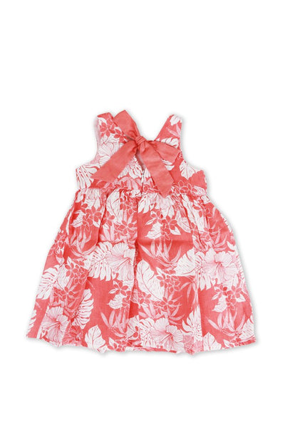 Kids Linen Lace Back Dress Coral