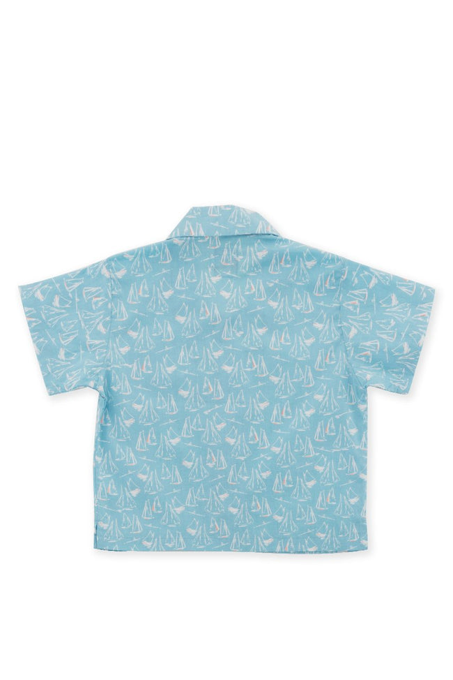 Bali Tropical Shirt S/S Blue Sailboat - By The Sea Bali