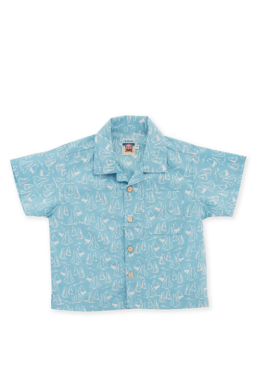 Bali Tropical Shirt S/S Blue Sailboat - By The Sea Bali