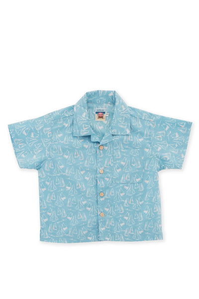 Bali Tropical Shirt S/S Blue Sailboat - By The Sea Bali