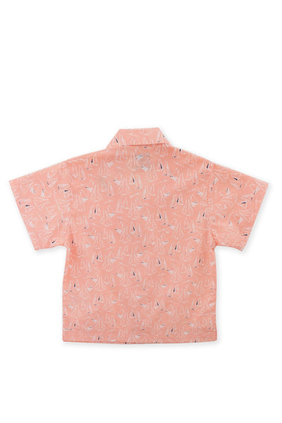 Bali Tropical Shirt S/S Orange Sailboat - By The Sea Bali