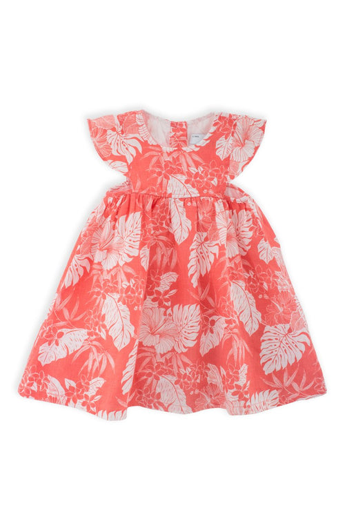 Linen Kids Dress Coral