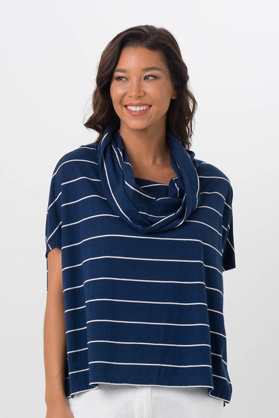 Kanoya Cowl Neck T-Shirt Navy - By The Sea Bali